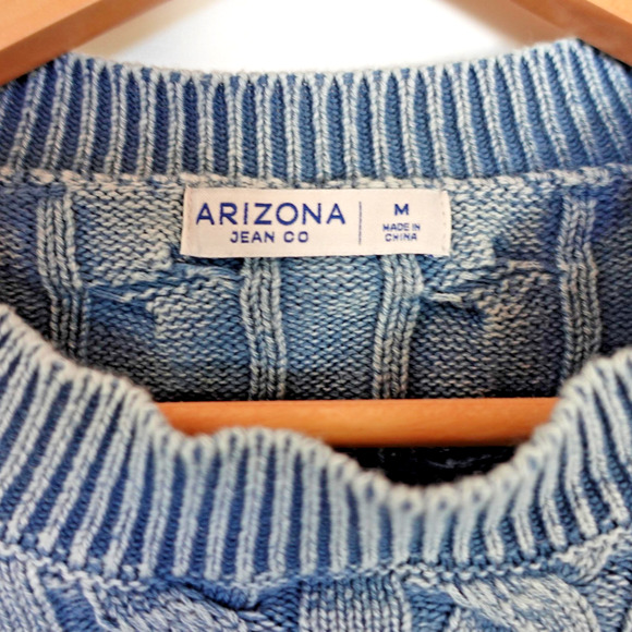 Arizona Jean Co Sweater Womens Medium Blue Chambray Cable Crop Knit Chunky Rib - Picture 2 of 7